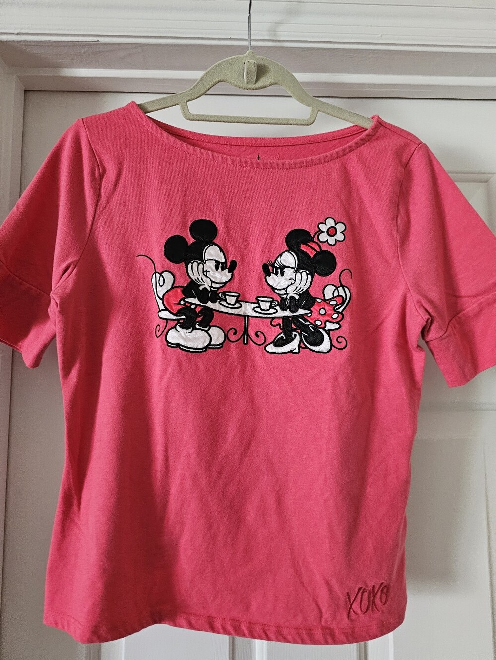 Womens Pink Minnie & Mickey Tea Time Graphic Tee Size L
